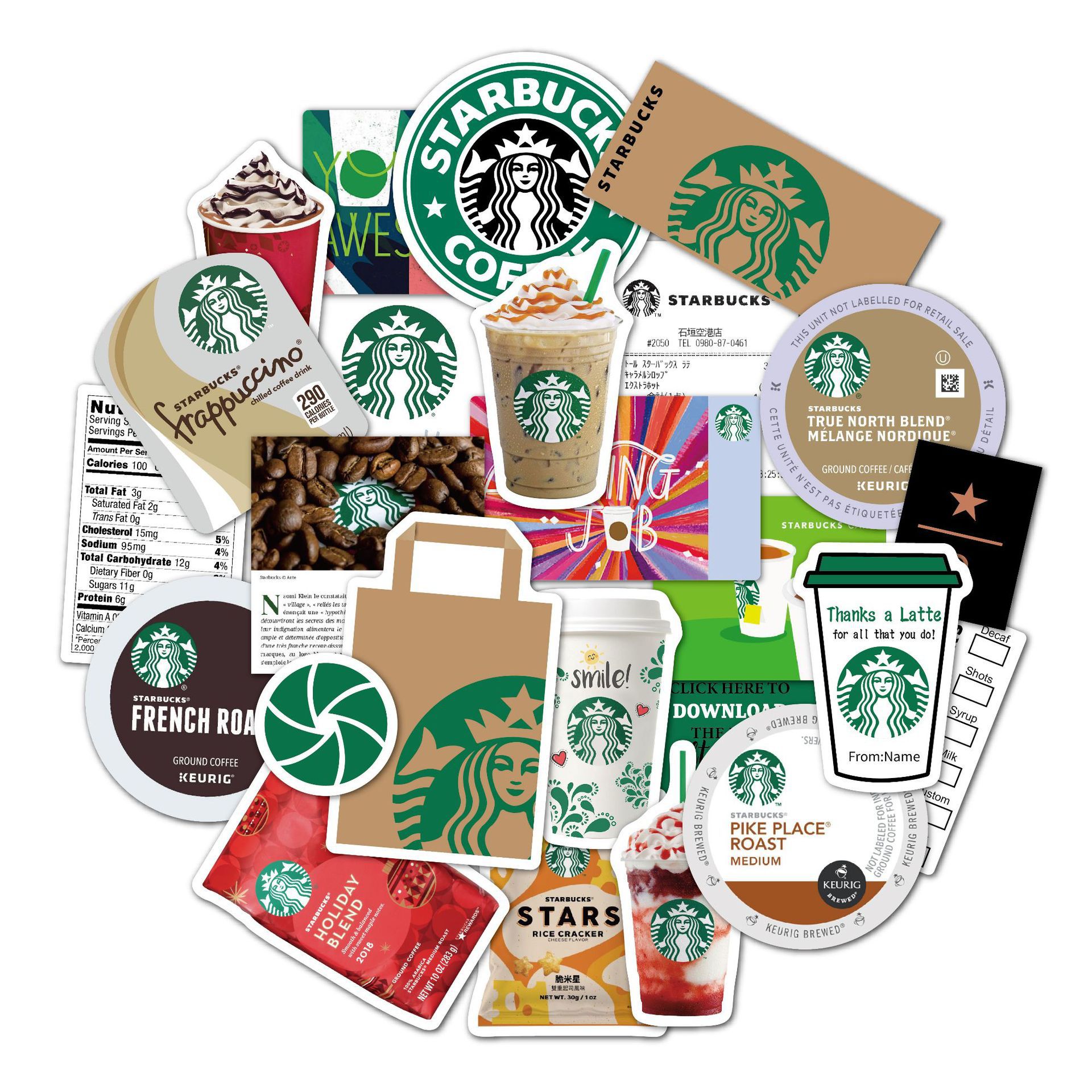 25pcs Starbucks Theme Waterproof Removable sticker set phone luggage laptop tumbler water bottle suitcase mug sticker