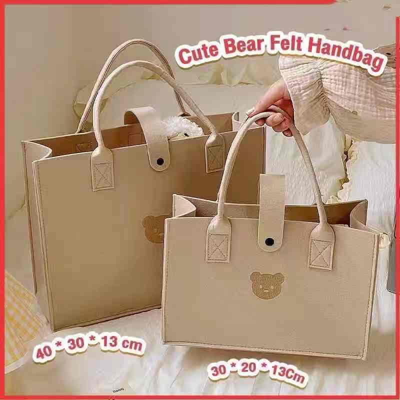 JS SHOP Cute Bear Felt Handbag Large Capacity Handbag Mother and Baby Bag Computer Tablet Book Storage
