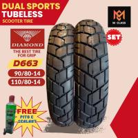 DIAMOND TIRE SET R14 D663 DUAL SPORTS TUBELESS TIRE FOR CLICK AIRBLADE MIO SOUL MIO GEAR - 110/80-14 & 90/80-14