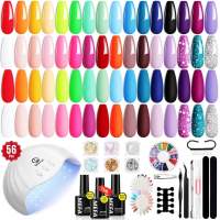 MEFA 47 PCS Gel Nail Polish Kit 42 Colors Collection Pink Purple Colorful Gel Polish Set with 5 Pcs Base and Glossy/Matte/Glitter Top Coat DIY Manicure Art at Home Gifts for Women