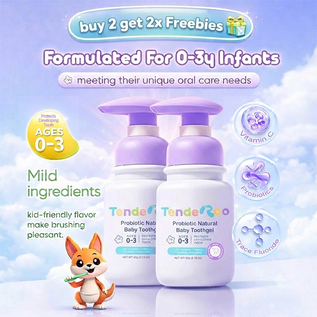 Tenderoo ToothGel Probiotic + Vit C • Blueberry Flavor • 0–3 Years Buy 2 Get 2x Freebies