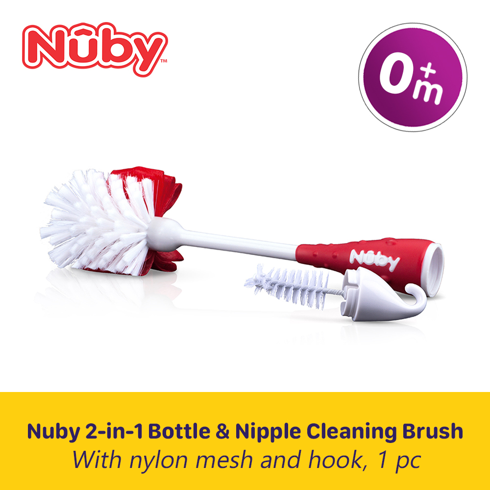 Nuby 0m+ 2-in-1 Bottle & Nipple Cleaning Brush with Hook Base