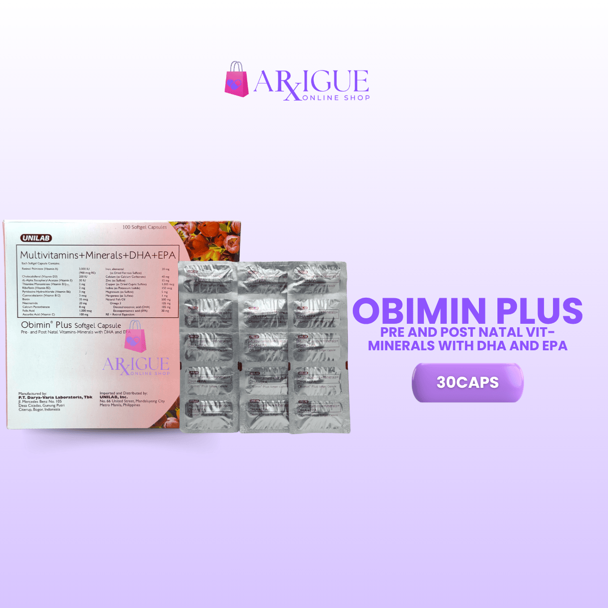 Obimin Plus 30 Soft Gel Capsules - Multivitamins+ Minerals + DHA + EPA
