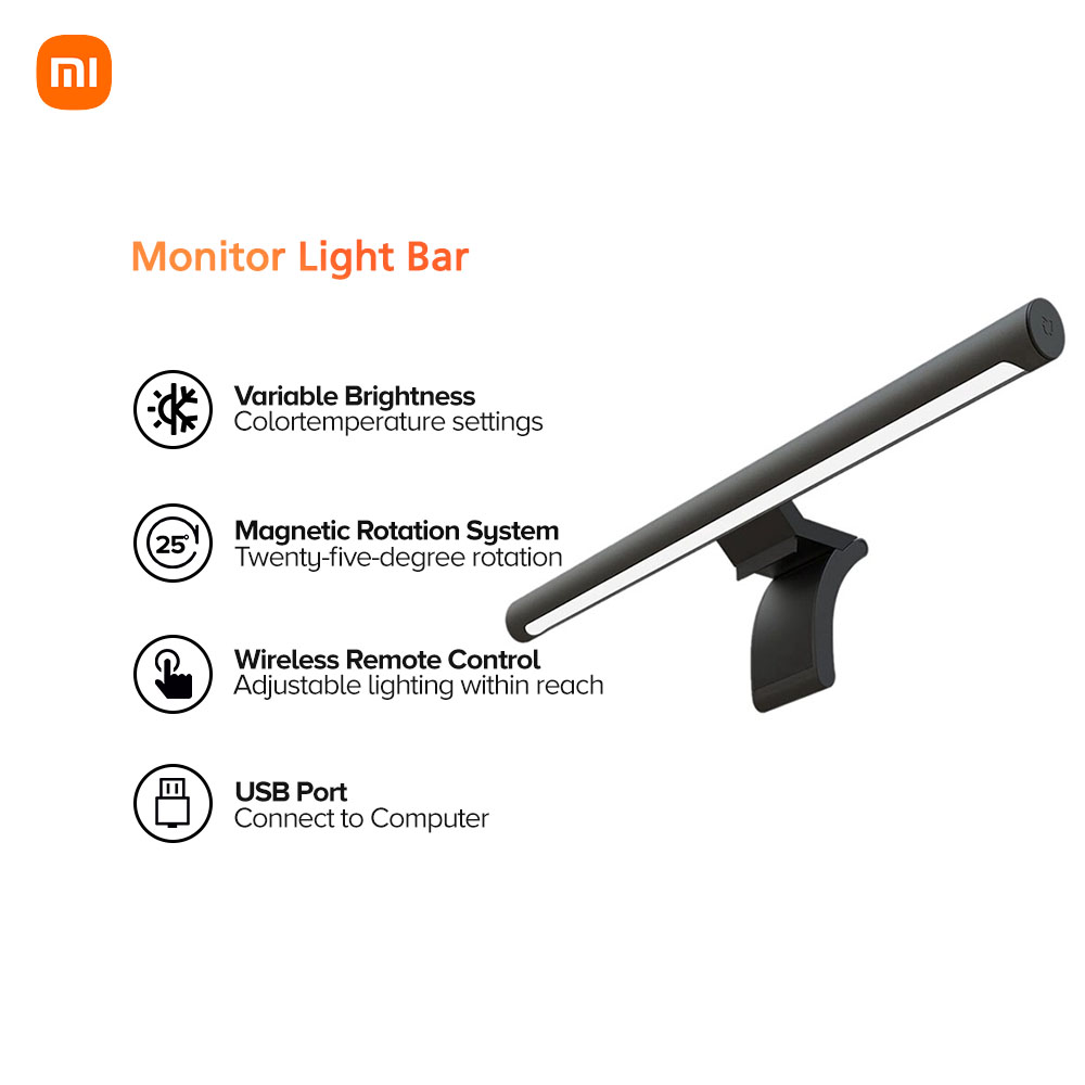Xiaomi Mi Computer Monitor Light Bar No Screen Reflection Wireless Remote Control Dimmable Light Bar (Black)