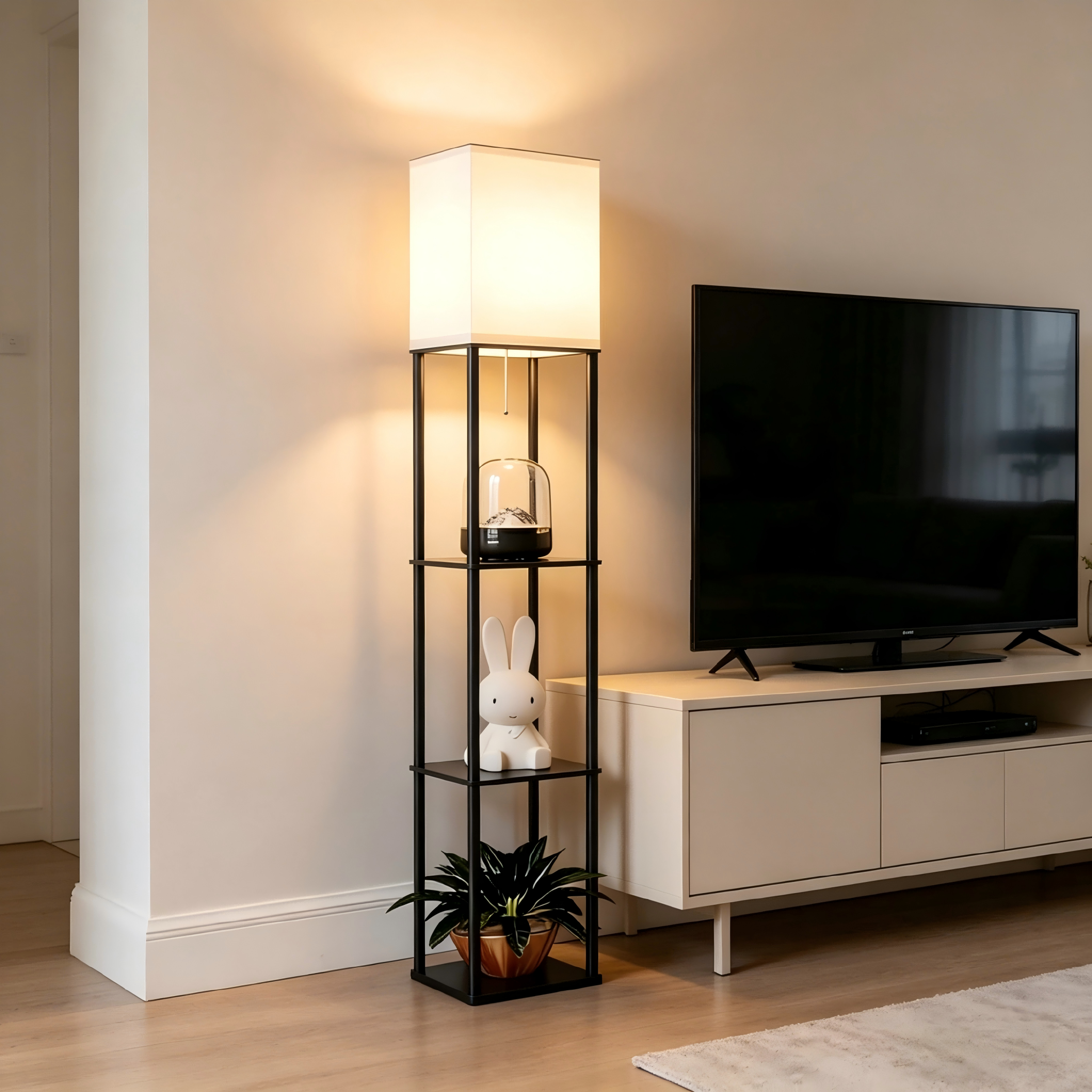 Floor Lamp with Shelves Modern Standing Shelf Lamp with 3 CCT LED Bulb and White Shade