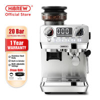 HiBREW Semi-Automatic All-In-One Espresso Machine with Built-in Grinder Stainless Steel Body Customizable Adjustable Settings H7Lite