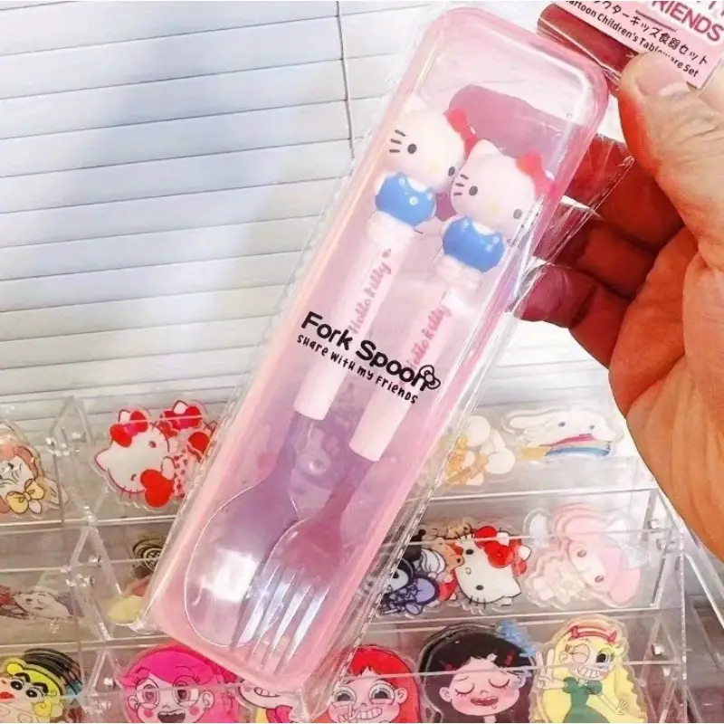 Kuromi Spoon And Fork Set For Kids Sanrio Cartoon Stainless Steel Portable Two-Piece Set With Fork And Spoon Set Cutlery
