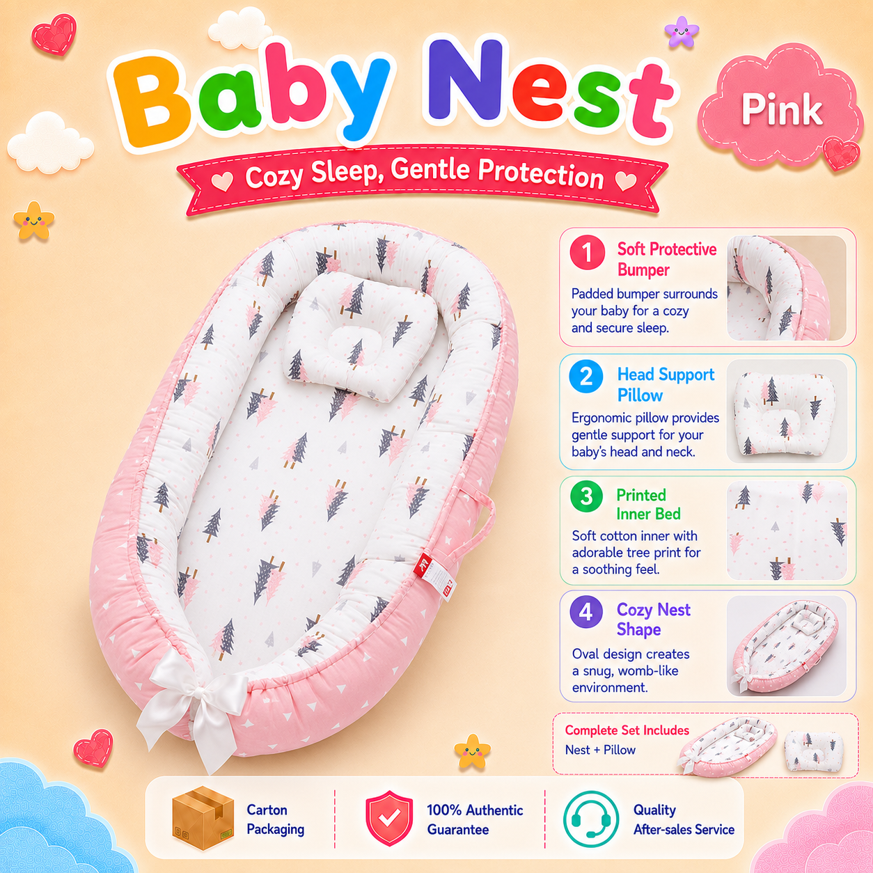 PlayPark Portable Baby Bed Foldable Travel Bassinet Newborn Baby Cot Co Sleeper Bedside Crib for Home Outdoor