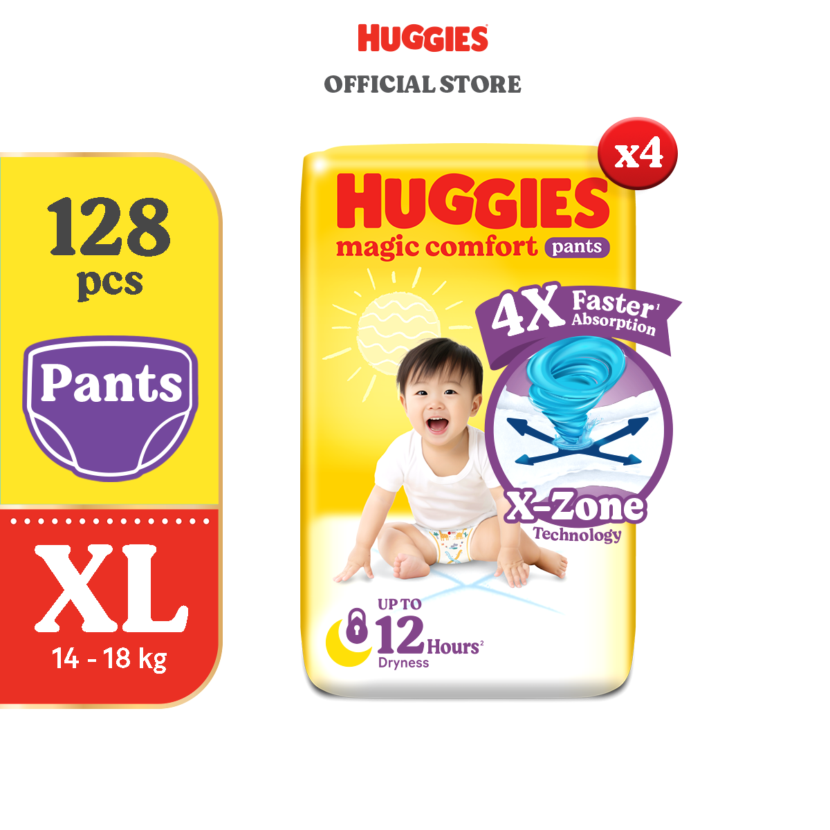 Huggies Magic Comfort Pants XL - 32 pcs x 4 packs (128 pcs)