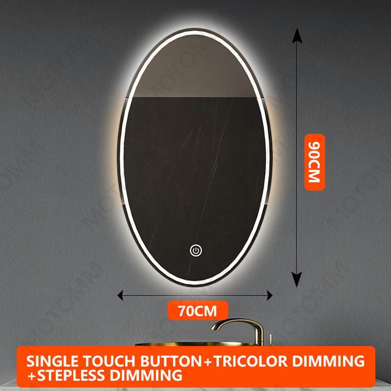 Smart LED bathroom mirror oval bathroom mirror with LED light makeup mirror tricolor light touch control 50cm*70cm/70cm*90cm