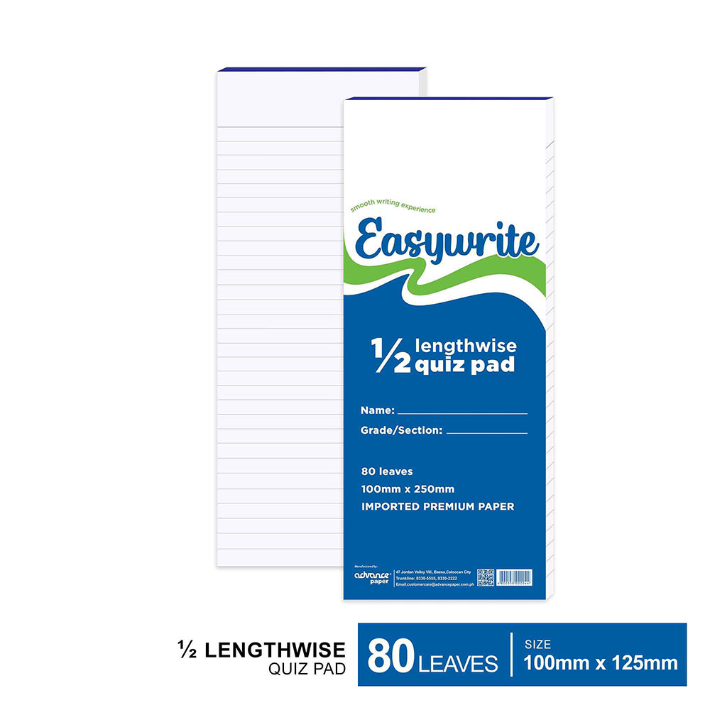 Easywrite Quiz Pad 1/2 Lengthwise 2 pads