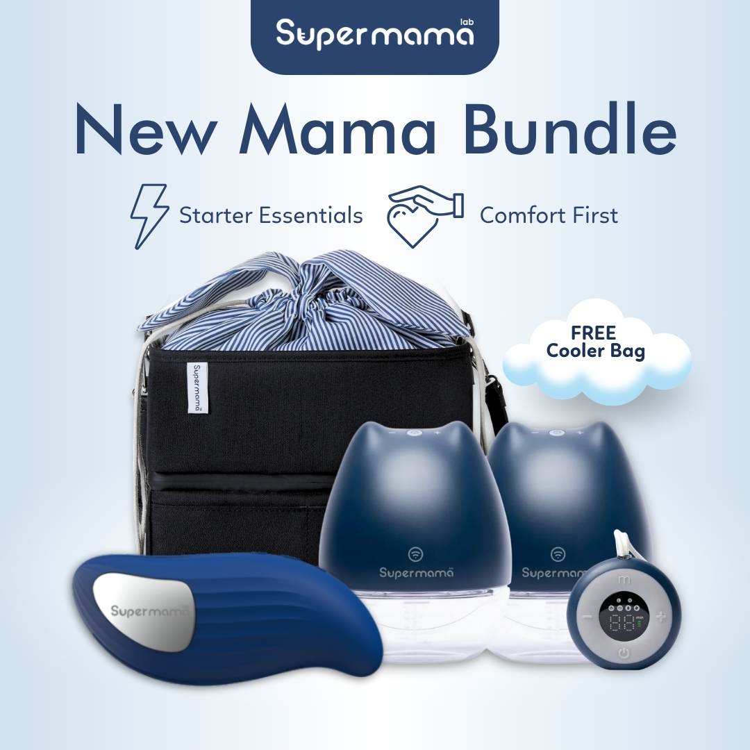 Supermama Lab New Mama Bundle | Air Plus Handsfree Electric Wearable Breast Pump + Flow Lactation Massager + FREE Insulated Cooler Bag