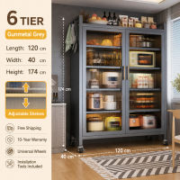 COHF Modern Kitchen Storage Cabinet with PC Door Multi Layer Pantry Organizer Shelf Thickened Carbon Steel Cupboard Rack with Wheels Home Furniture