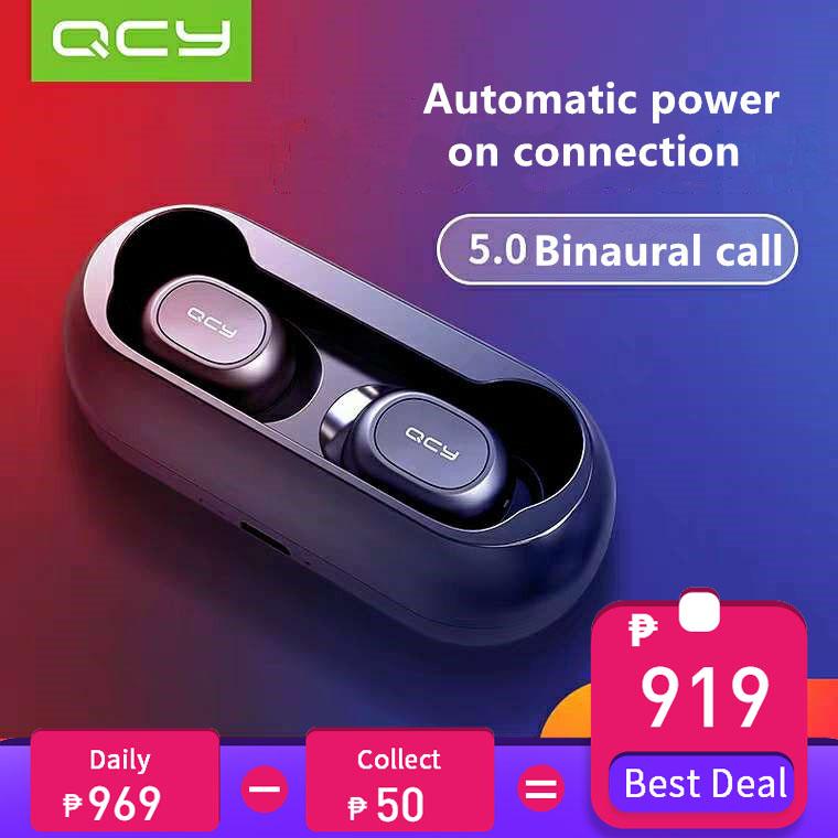 QCY qs1 T1C TWS Bluetooth 5.0 Headset Headphone 3D Stereo Wireless Music Sports Earphone Earbuds with Dual Microphone