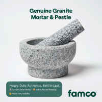 Famco Granite Mortar & Pestle Used With Wet and Dry Ingredients Ultra-Durable Material Crushes Herbs Spices Nuts Classic Timeless Design for Crushing Seasoning Doesnt Absorb Water Easy to Clean