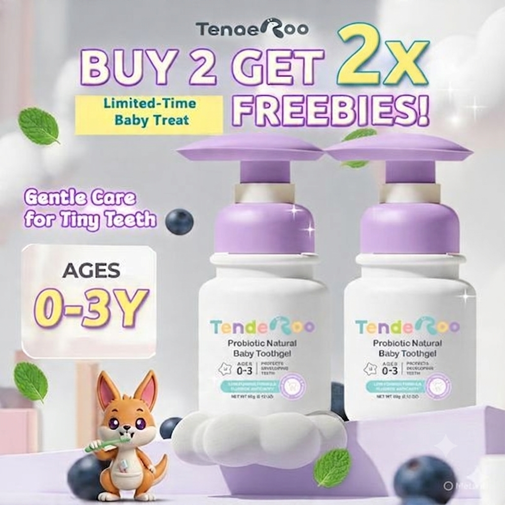 Tenderoo ToothGel Probiotic Care • Blueberry Flavor • 0–3 Years with Freebies