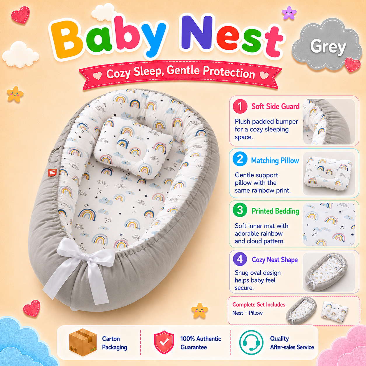 PlayPark Portable Baby Bed Foldable Travel Bassinet Newborn Baby Cot Co Sleeper Bedside Crib for Home Outdoor
