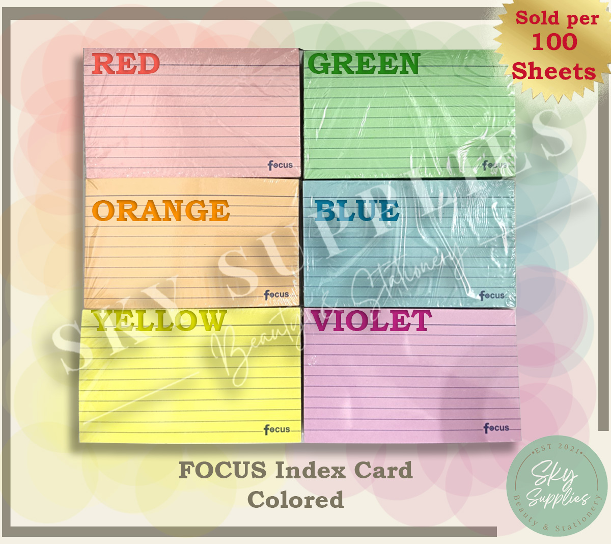 Colored Index Card (3x54x6 and 5x8) 100 sheets