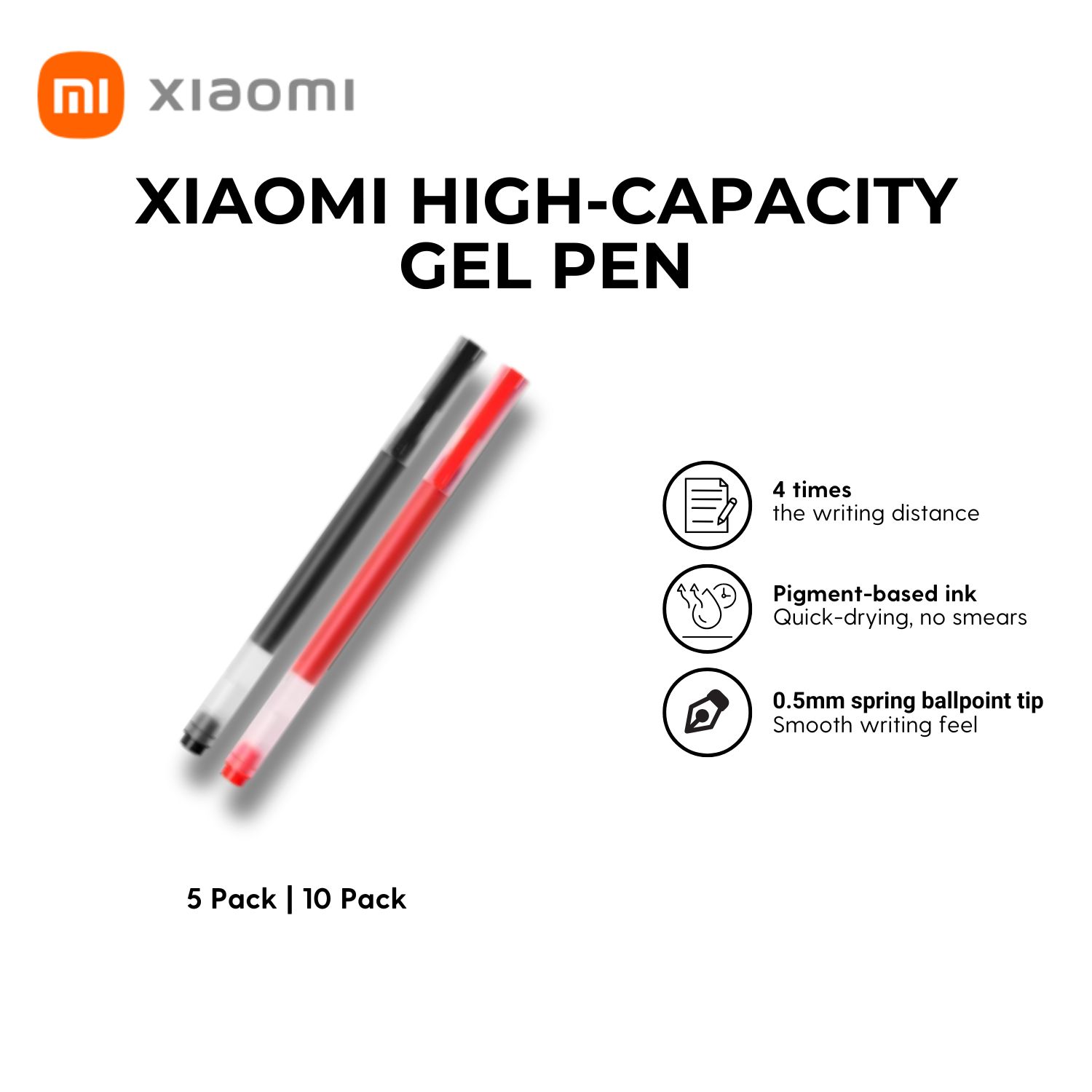 XIAOMI HIGH-CAPACITY GEL PEN (10-PACK) (RED)