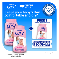 [BUY 2 FREE 1] Tender Care Pink Soft Baby Powder - Hypoallergenic & Dermatologically Tested 100g Value Pack of 3