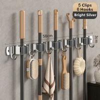 Manuyama Mop Broom Holder Heavy Duty Hooks Hanger Wall Mounted Stainless Steel Organizer