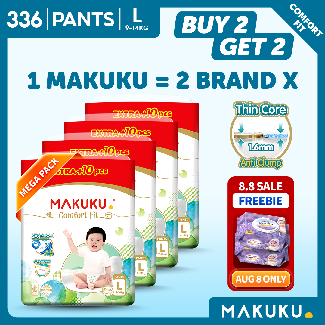 【B2T2】 MAKUKU Comfort Fit Tape and Pants Diaper Ultra Thin Soft Breathable Super Absorbent Baby Diapers