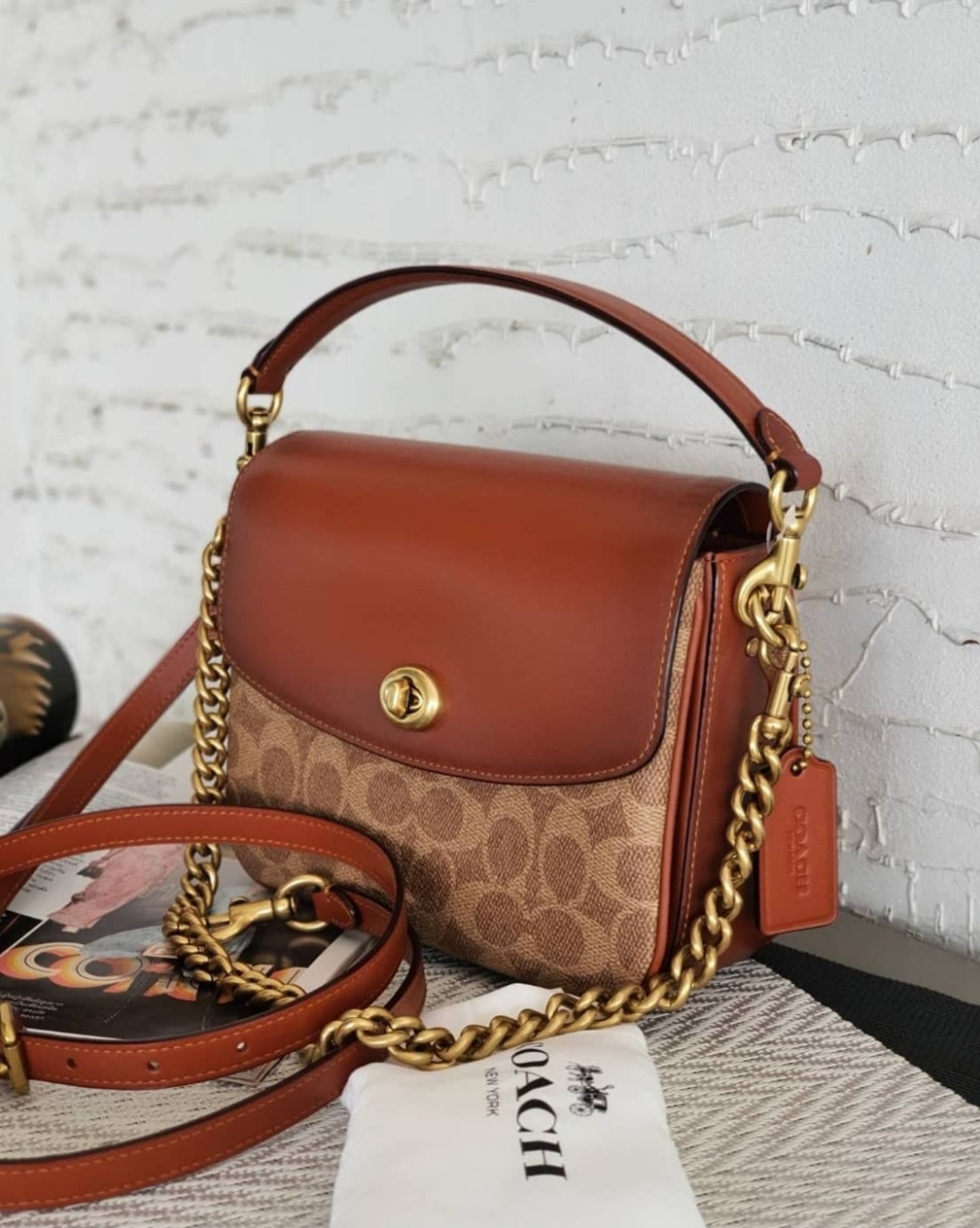 Coach 89089 Cassie Crossbody Bag 19 in Tan Signature Coated Canvas and