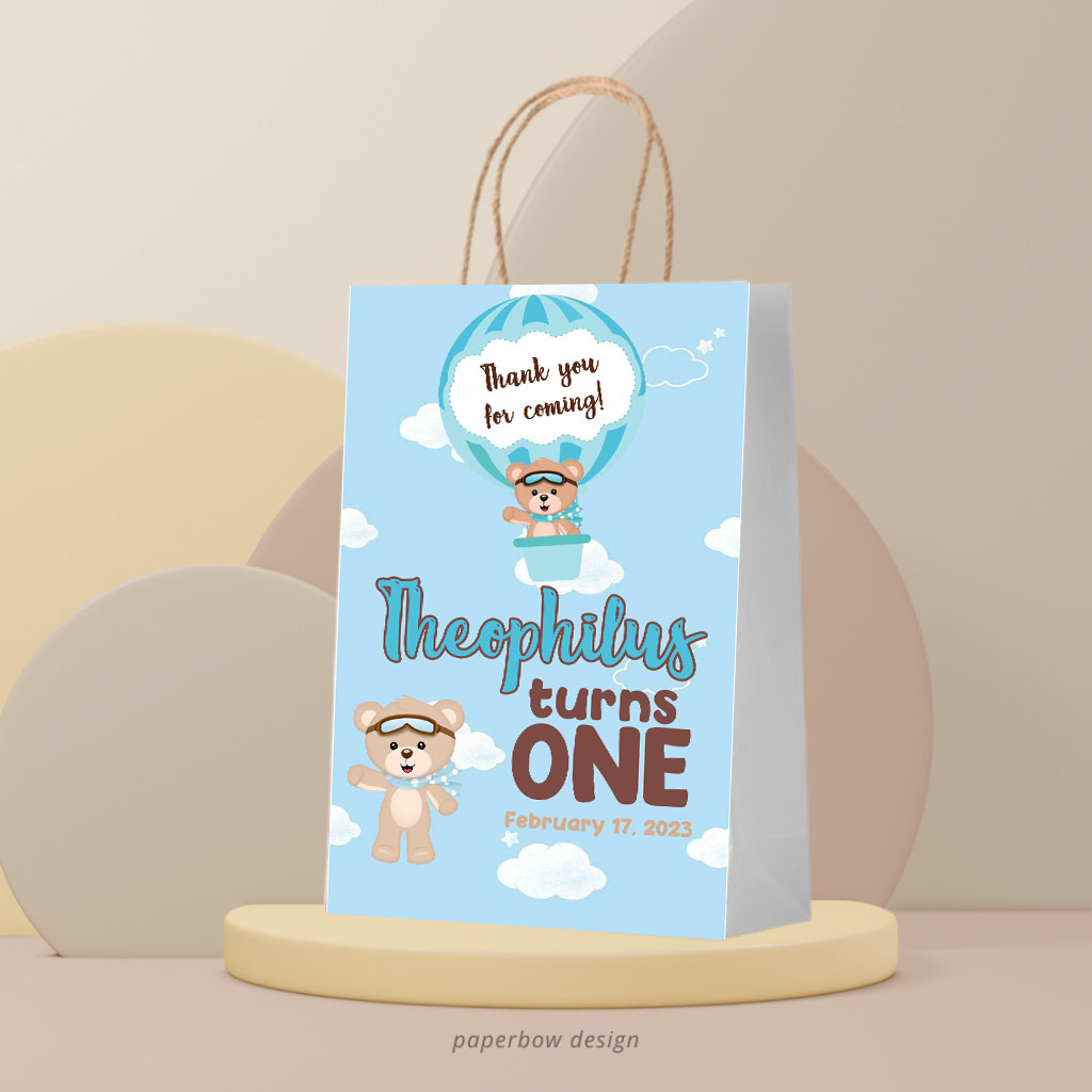 Hot Air Balloon / Bear Theme Customized Party Paperbag Lootbag