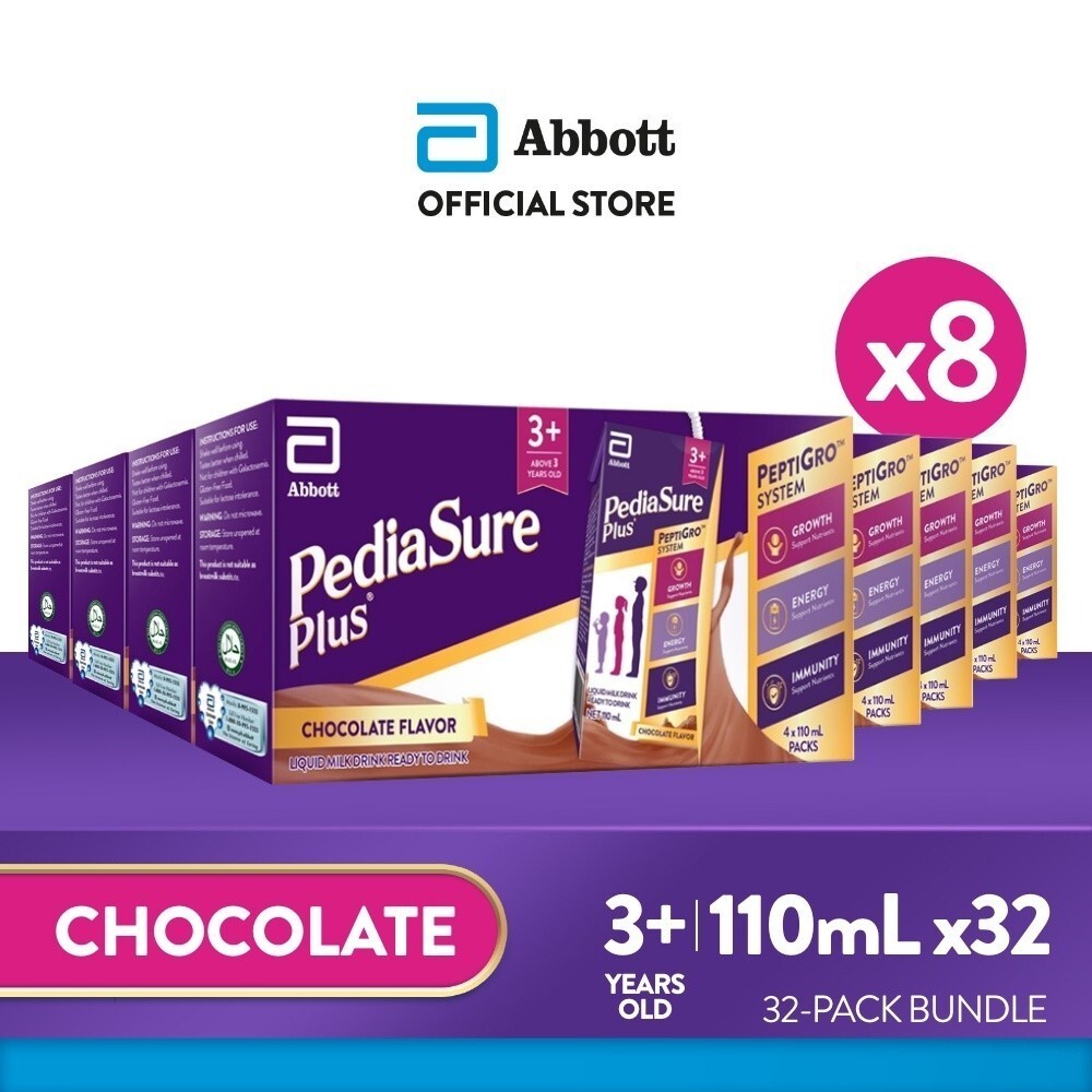 Pediasure Plus 3+ Chocolate 110ml x32 for Kids Above 3 Years Old Ready to Drink Milk (110ml x4 Bundle of 8)
