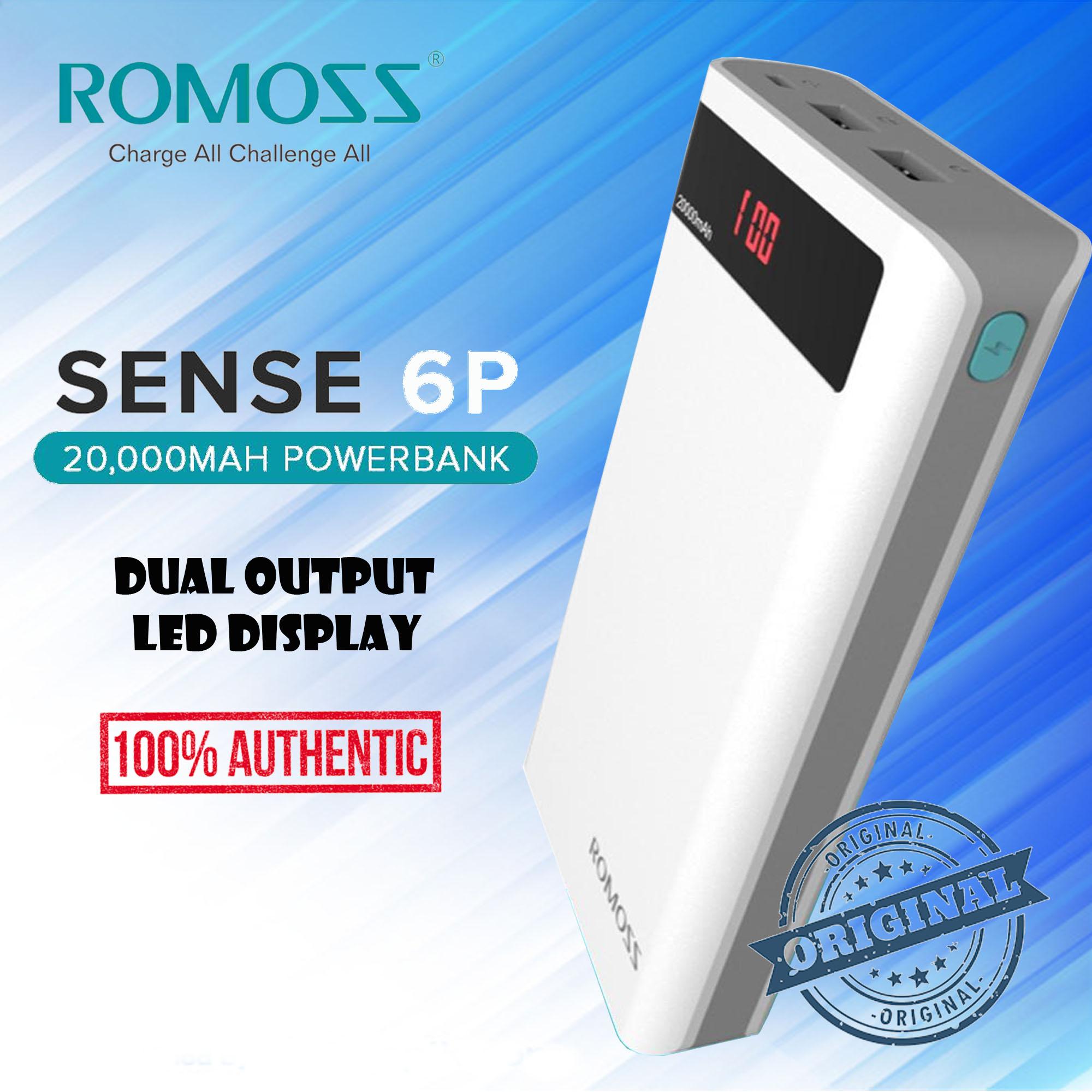 Romoss Sense 6P 20000mAh Dual Output LED Display Power Bank (White)