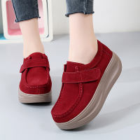 Suede Leather Wedge Shoes for Women Flat Shoes Elegant Boat Shoes Topsider Loafer Slip On Shoes Ladies Loafers Shoes