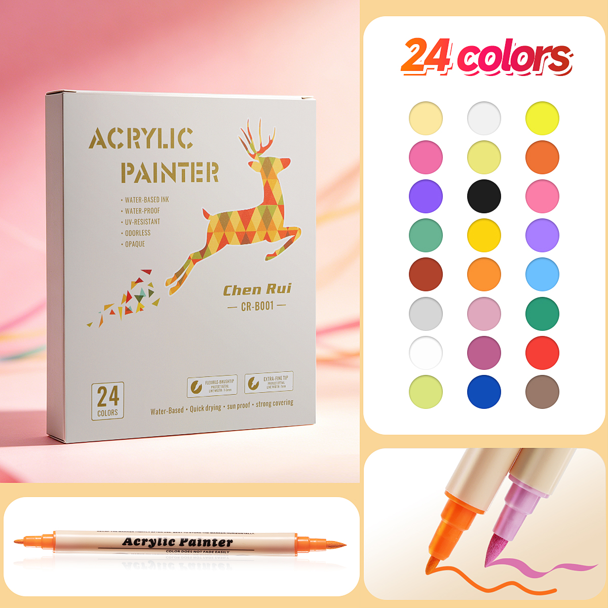 Dual Tip Acrylic Markers Soft Brush Fine Tip Paint Pen Set for Kids Drawing DIY