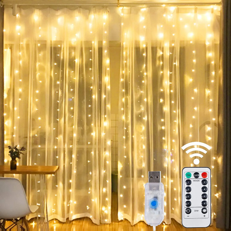 300 LED Fairy Curtain Lights for Bedroom 3M x Copper Wire String Lights USB Powered 8 Modes Waterproof Christmas Light with Remote Xmas Party Wedding Decoration