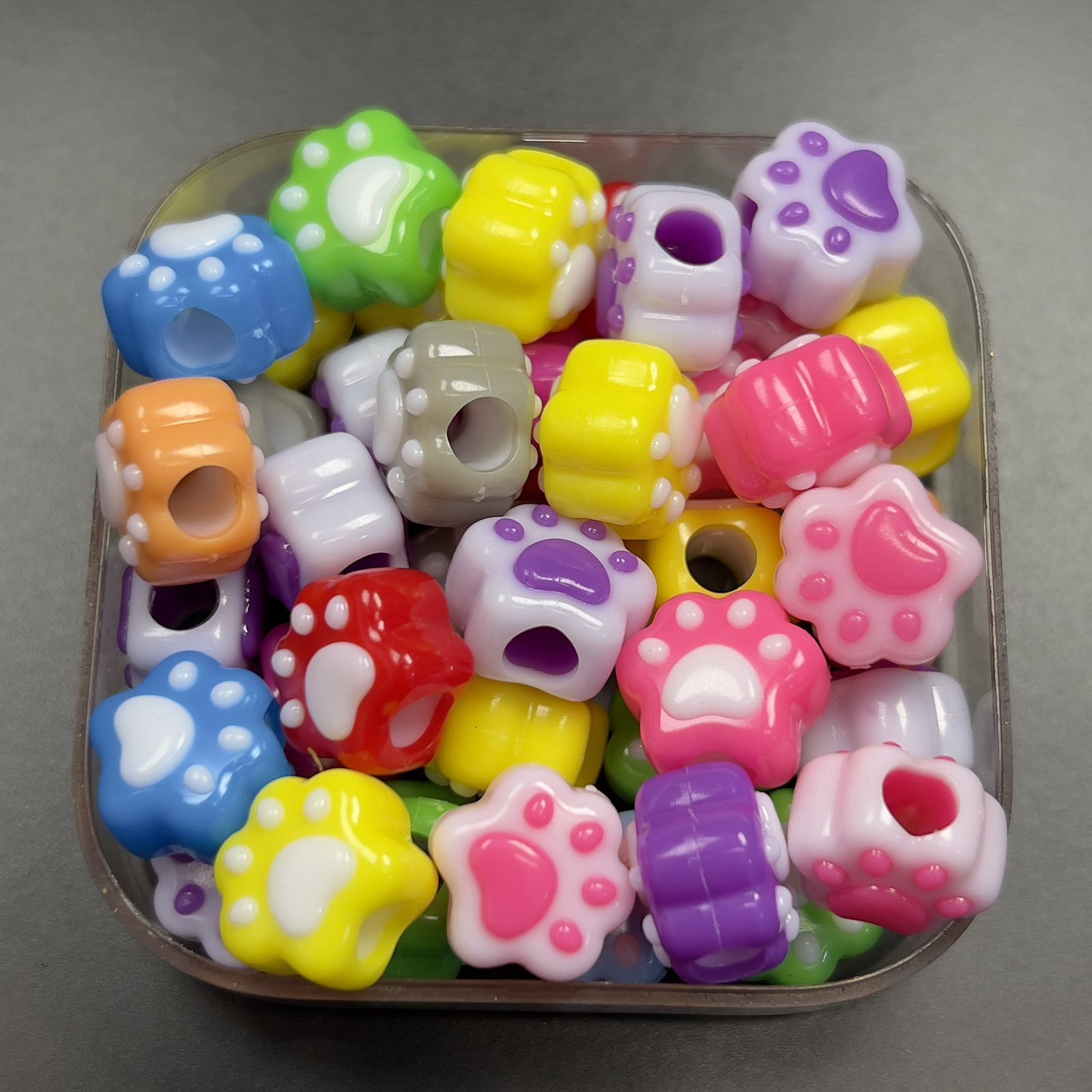Veeds 10 Pcs Cute Paw Bead 12mm Assorted Big Hole Pastel DIY Beads Arts and Crafts