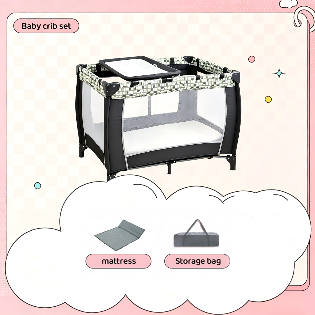 5 in 1 Wide Baby Crib Bassinet Bedside with Diaper ChangerLong Next to Bed Crib with MattressSheetMusic Travel Bed with StorageCo Sleeper with 3 Adjustable Height