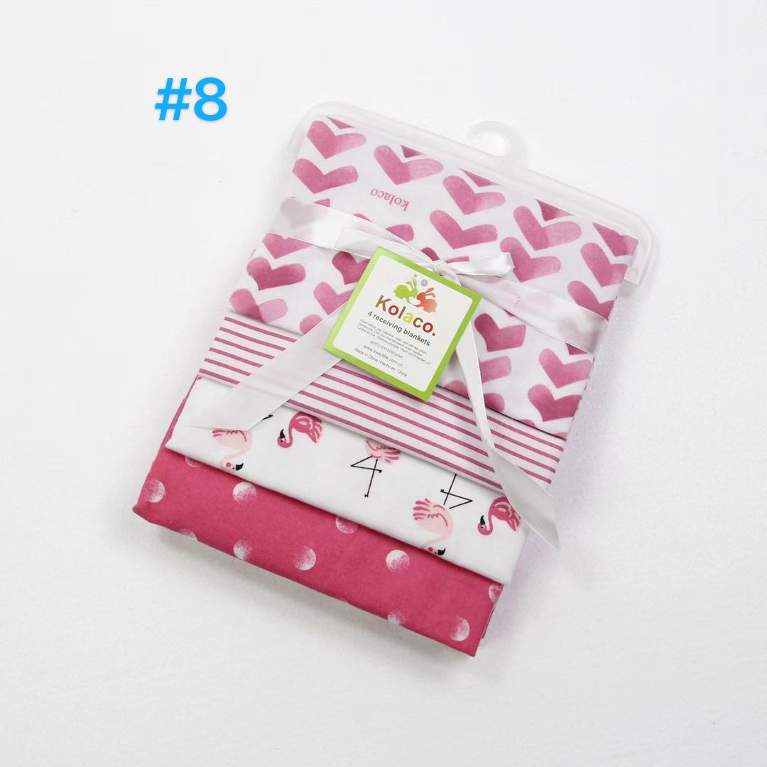 Runbeier 4Pcs/set Flannel Receiving Blankets Cotton Newborn Throws Baby Bedsheets Grasping Carpe 76 x 76cm