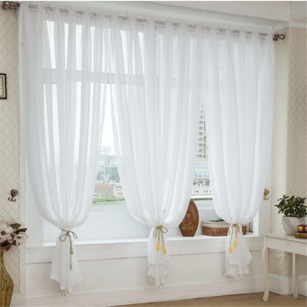 White Faux Linen Yarn Curtain Tulle Sheer Curtains Net Curtain Window Panel for Living room Bedroom
