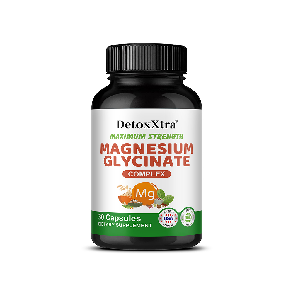 DetoxXtra Natural Magnesium Glycine 5 trong 1 phức hợp Magie 500 Mg hỗ trợ phục hồi cơ bắp sức khỏe 
