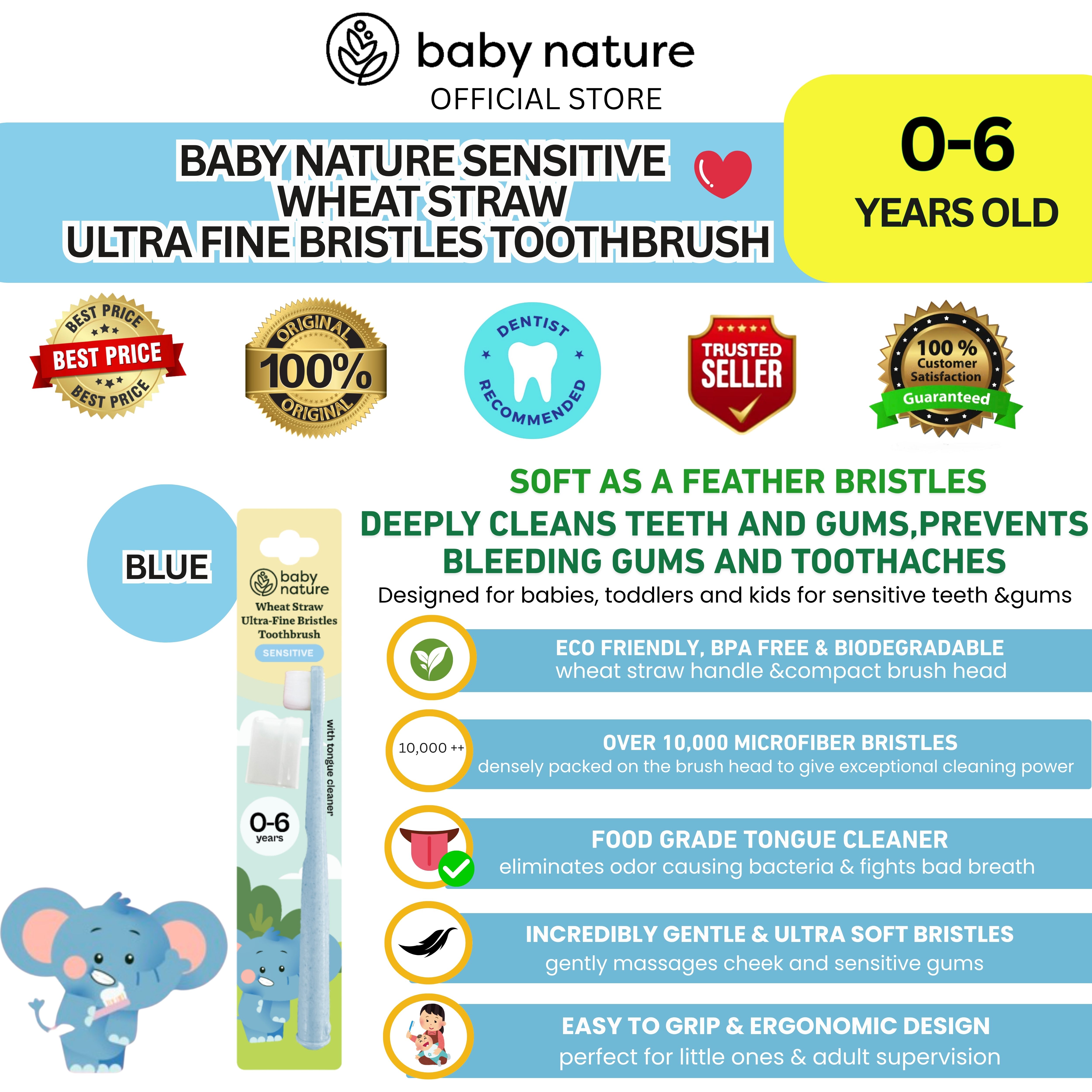 Baby Nature Wheat Straw Ultra-fine Bristle Toothbrush 0-6 yrs old
