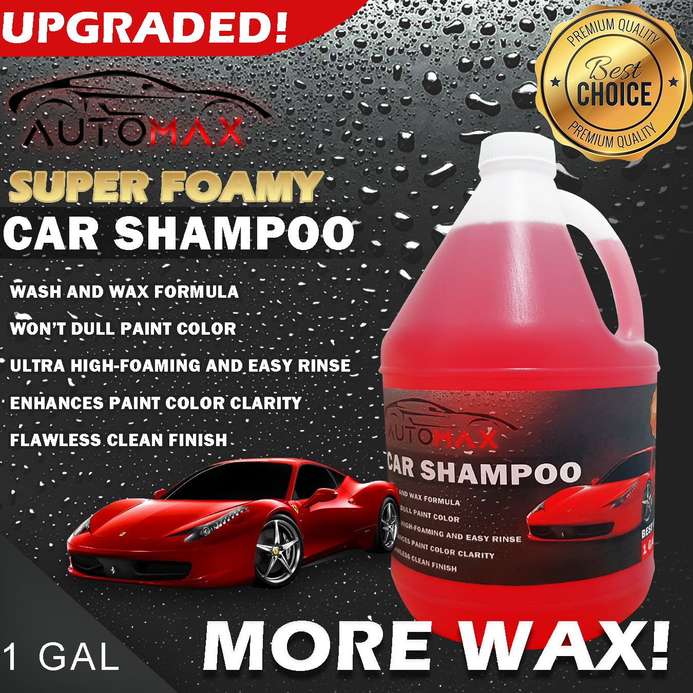 1 Gallon Automax Super Foamy Car Shampoo UPGRADED! MORE WAX! wash and wax formula premium car
