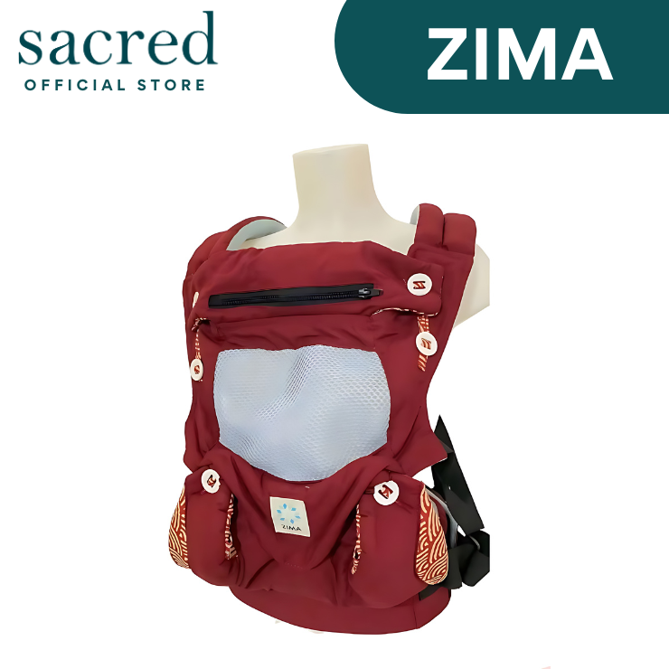 Zima MESH Akane Crimson Red Ergonomic Baby Carrier with Lock/Unlock Buckle Feature Suitable for Newborns - Toddlers (up to 20 kg) I Safety-tested 45 inch Waistline 100% Cotton