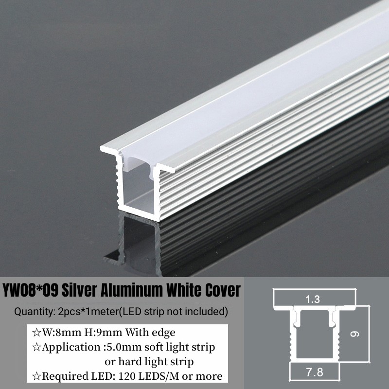 2Pack 3.3ft/1Meter LED Aluminum Profile Channel with Cover for LED Strip Light Installations-Silver Base White Cover