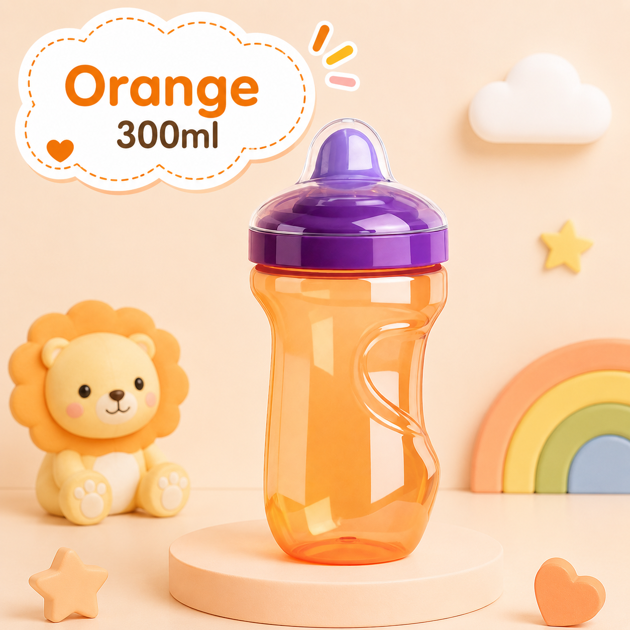 300ml， Baby learning drink cup PP material baby training water cup duckbill cup with scale inverted without leakage soft silicone suction nozzle blue/orange optional
