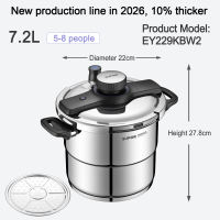 Supor 7.2L Explosion proof Thickened 304 Stainless Steel Pressure Cooker With Steamer Heavy Duty 100kPa Compatible with all stoves