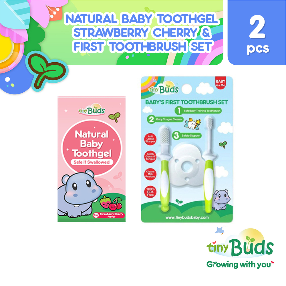 Tiny Buds First Toothbrush Set and Baby Toothgel Strawberry Cherry Set