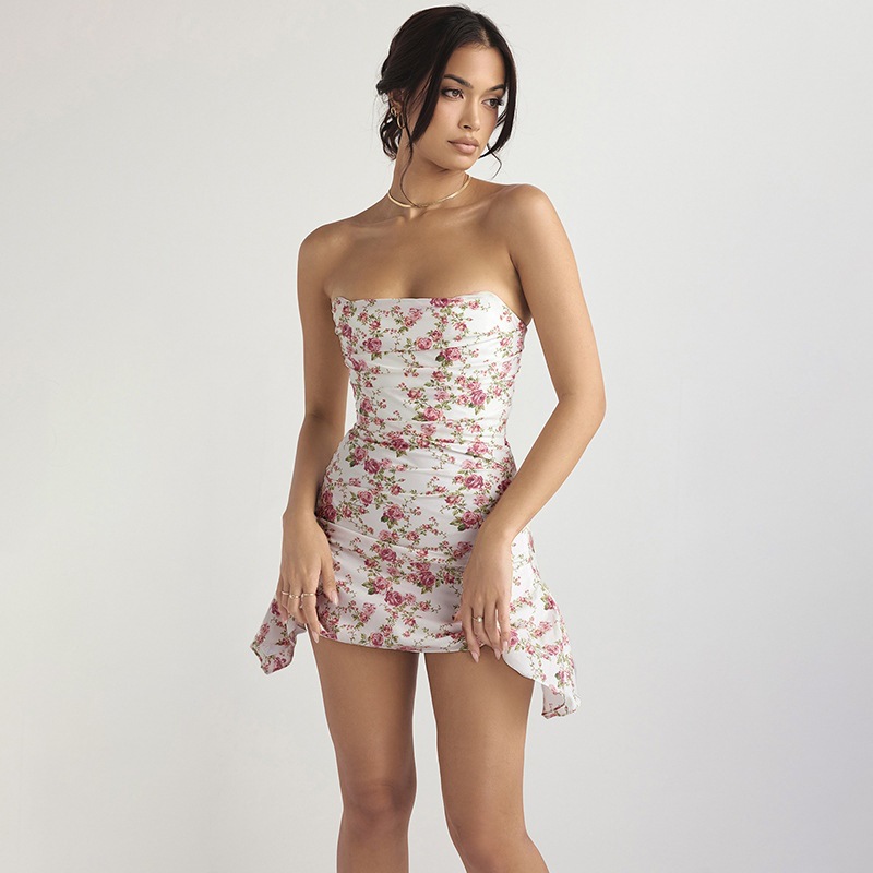 Floral backless dress Casual vacation sexy hot girl short skirt for women