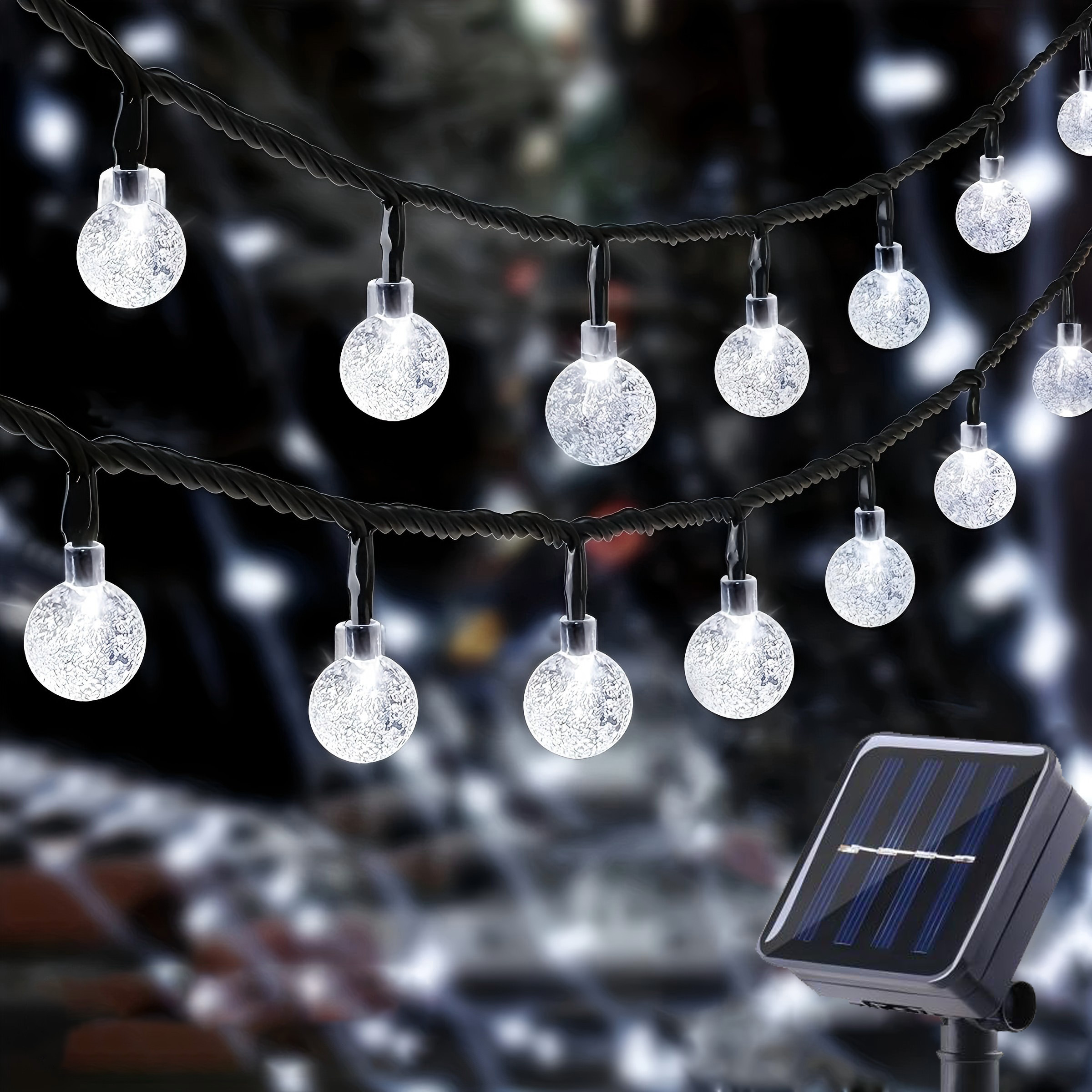 12M Solar Christmas lights Crystal ball Outdoor Waterproof Led String Light Garland Festion Led Light Wedding Party Brithday Decorative Home Garden Fairy Lights