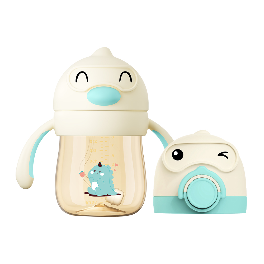 Dr.Isla 2 in 1 Sippy Cup for Baby Straw+ Duckbill Spout Handle 240ML PPSU Small Yelow Duck Toddler BPA Free Training Learning Drinking Cup Anti-Bloating 360° Gravity Ball Design WC35