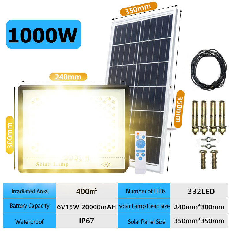 Solar Light Warm White Light 50000W Floodlights IP67 Waterproof Solar Spotlight Light Control Induction High Brightness Garden Lights Charged Power Display Security Wall Lights with Remote Control Apply