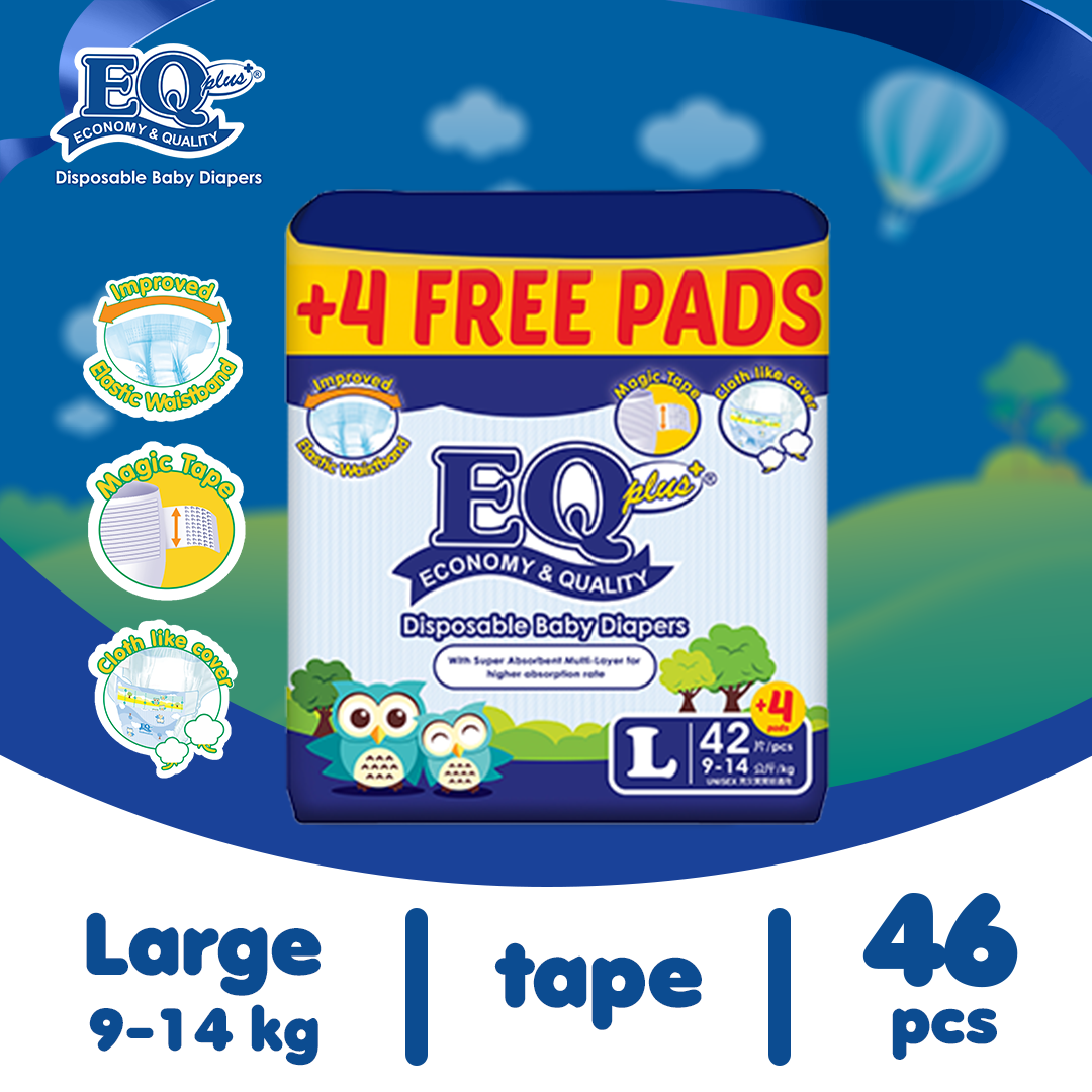 EQ Plus Large (9-14 kg) - 46 pcs x 1 pack (46 pcs) - Tape Diapers